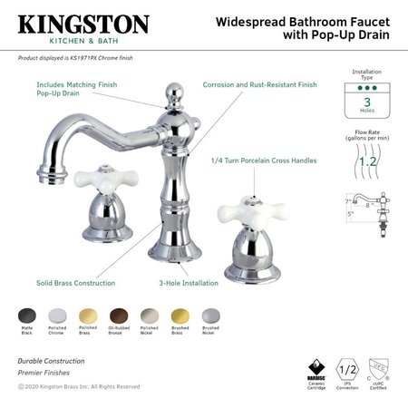 Kingston Brass KS1977PX 8" Widespread Bathroom Faucet, Brushed Brass KS1977PX